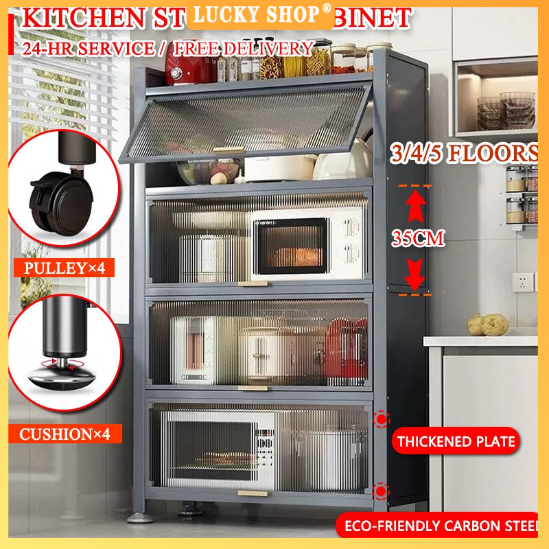 Kitchen Storage Microwave Rack Storage Locker With Door Dustproof ...