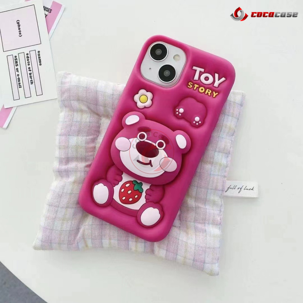 Lotso Strawberry Pink Case 3D Popsocket iphone 11 12 13 14 15 Pro Max ...