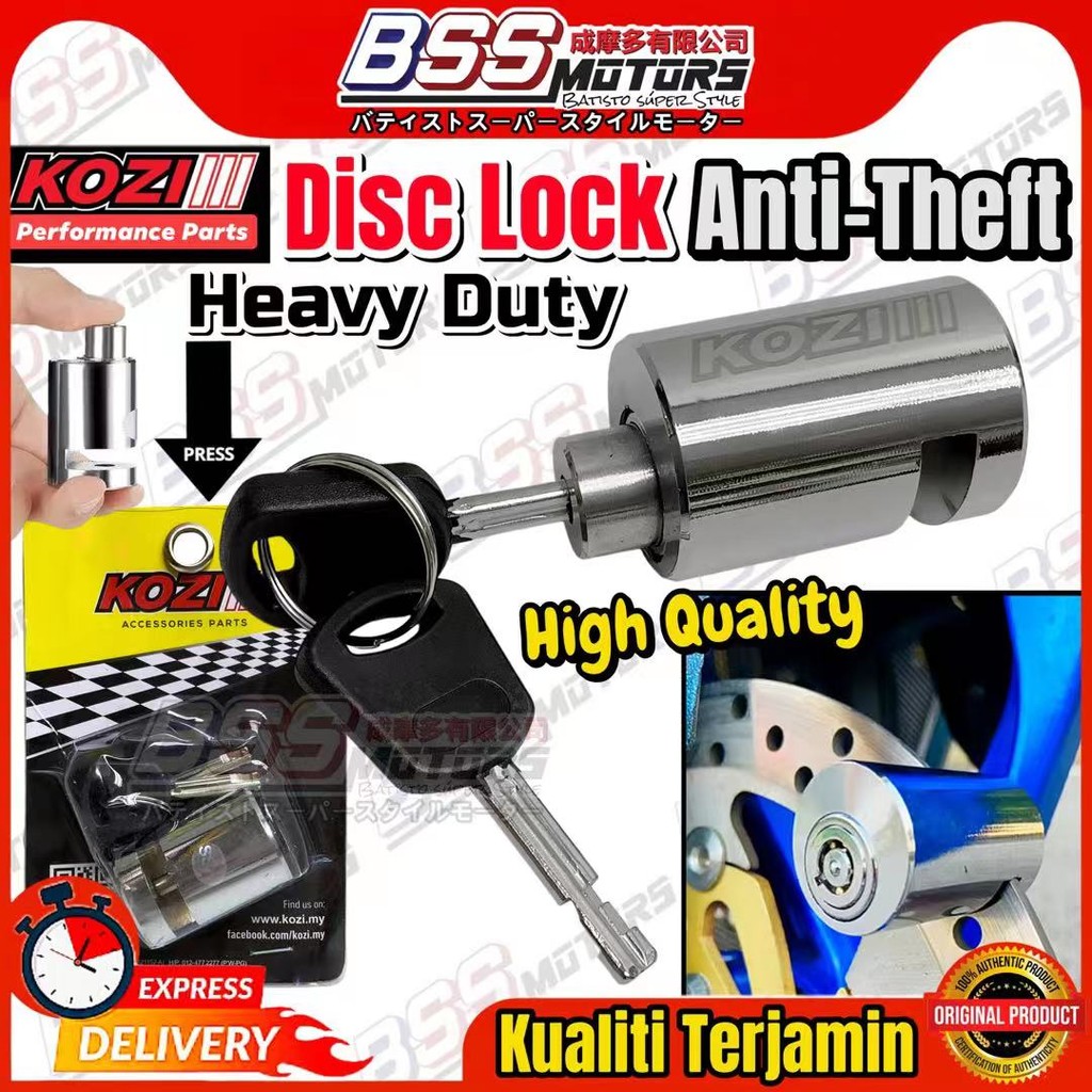 KOZI Motorcycle Disc Lock Alloy A27 Heavy Duty Chrome Solid Steel Disc ...