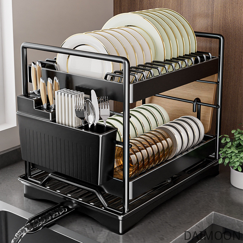 2025 Premium 2-Tier Dish Drying Rack (Black/White) - Thickened Carbon ...