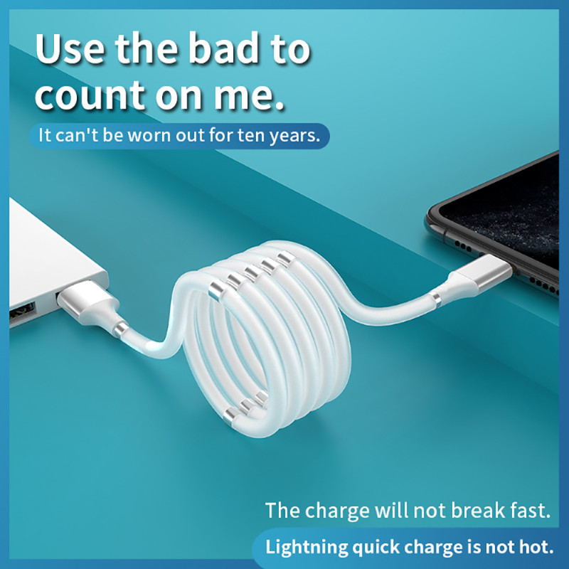 USB C Magnetic Cable Self Winding Micro USB Type C Fast Charging Data ...