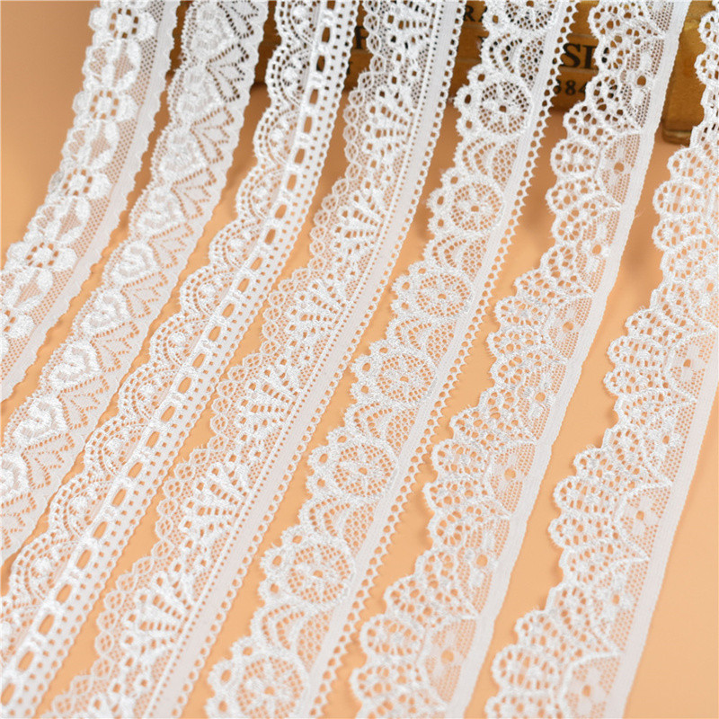 5Yards White Stretch Elastic Lace Ribbon Embroidered Cotton Elasticity ...