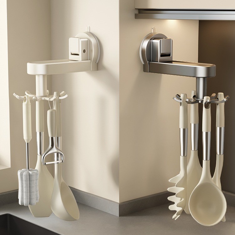 Kitchen rotating suction hook no drilling cookware storage rack shovel ...