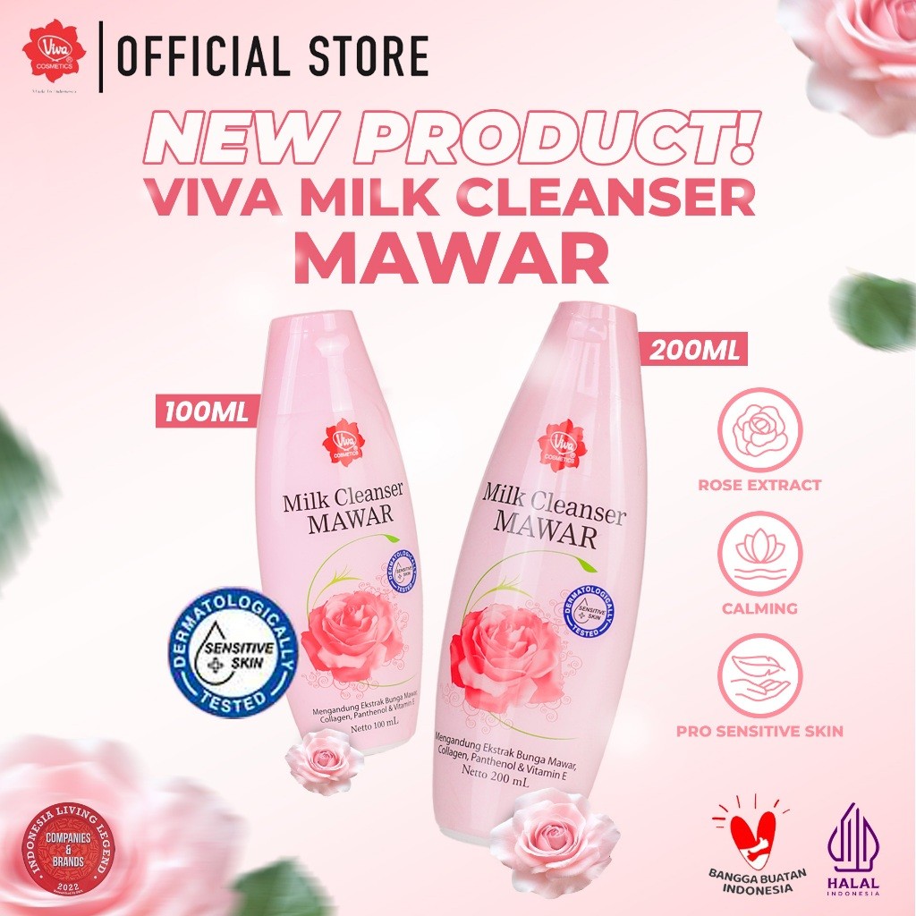 Viva Milk Cleanser Mawar with VIT E, Collagen & Panthenol / Merah Jingga Official - Gambar 2