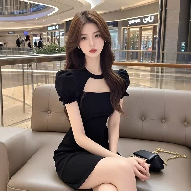 Spring Summer French Hepburn Style Puff Sleeves Wrap Buttocks Little ...