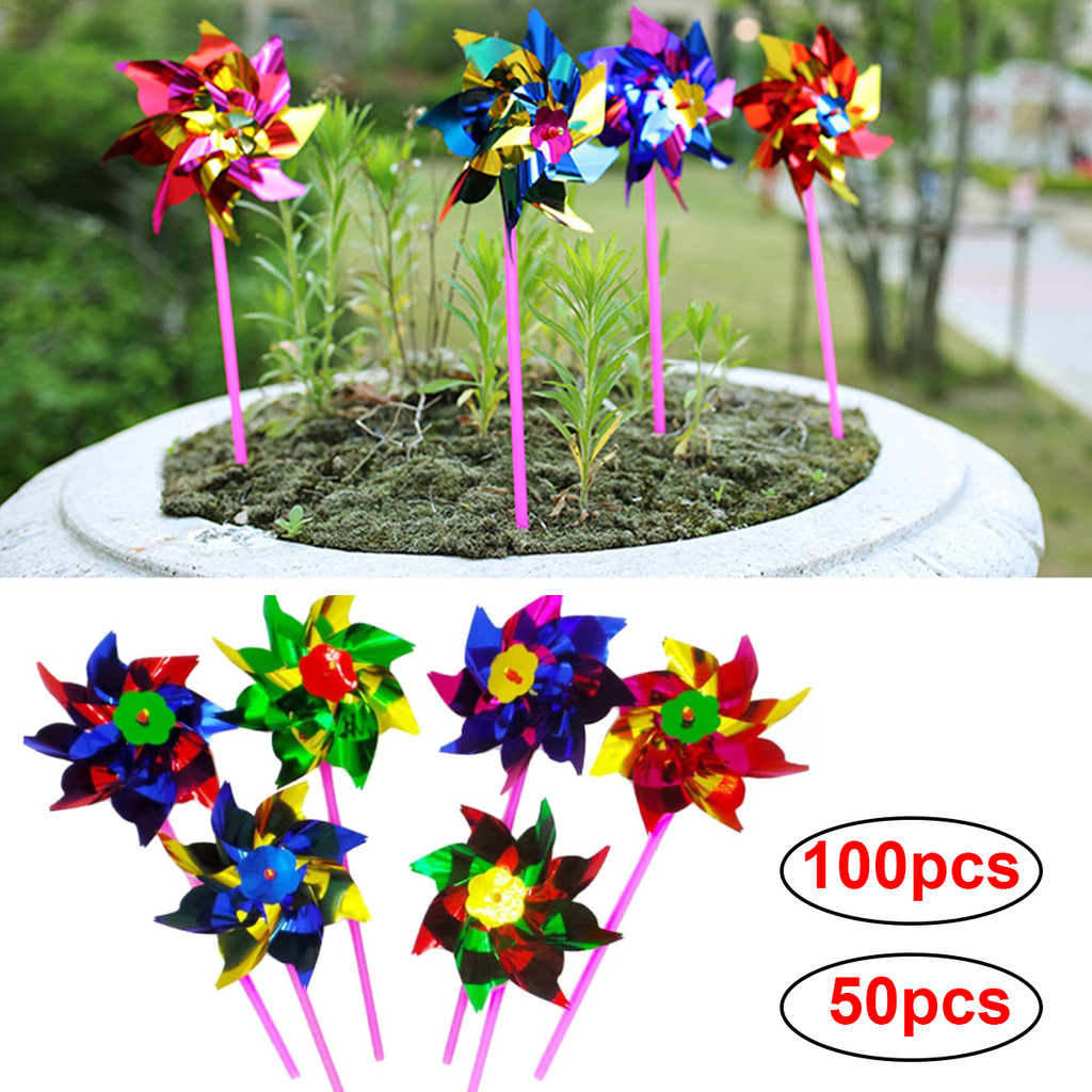 50/100 Pcs DIY Lawn Windmill Plastic Colorful Pinwheel Mixed Color ...