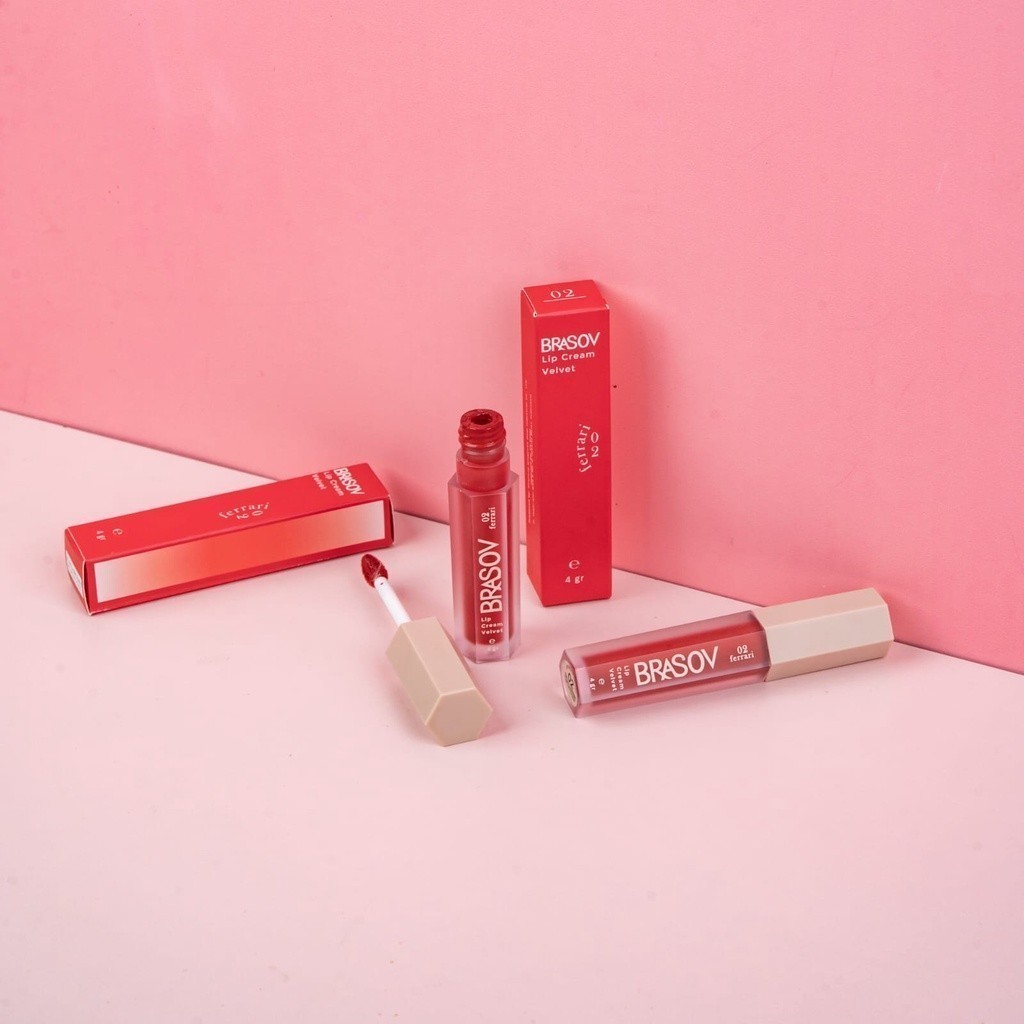 Brasov Lip Cream Velvet - Lip Cream / Merah Jingga Official - Gambar 2