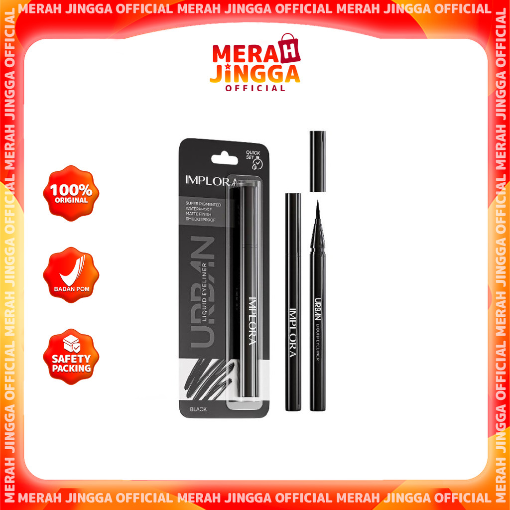 Implora URBAN Liquid Eyeliner New Quick Set Kemasan Card / Merah Jingga Official