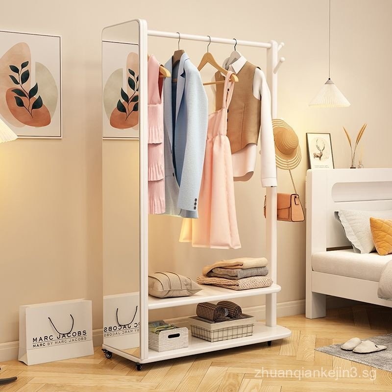 High-End Floor-Standing Coat Rack with Full-Length Mirror, Solid Wood ...