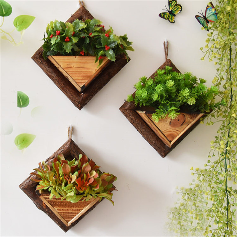 Wall Hanging Flower Pots Wooden Flower Container Wood Ornamental ...