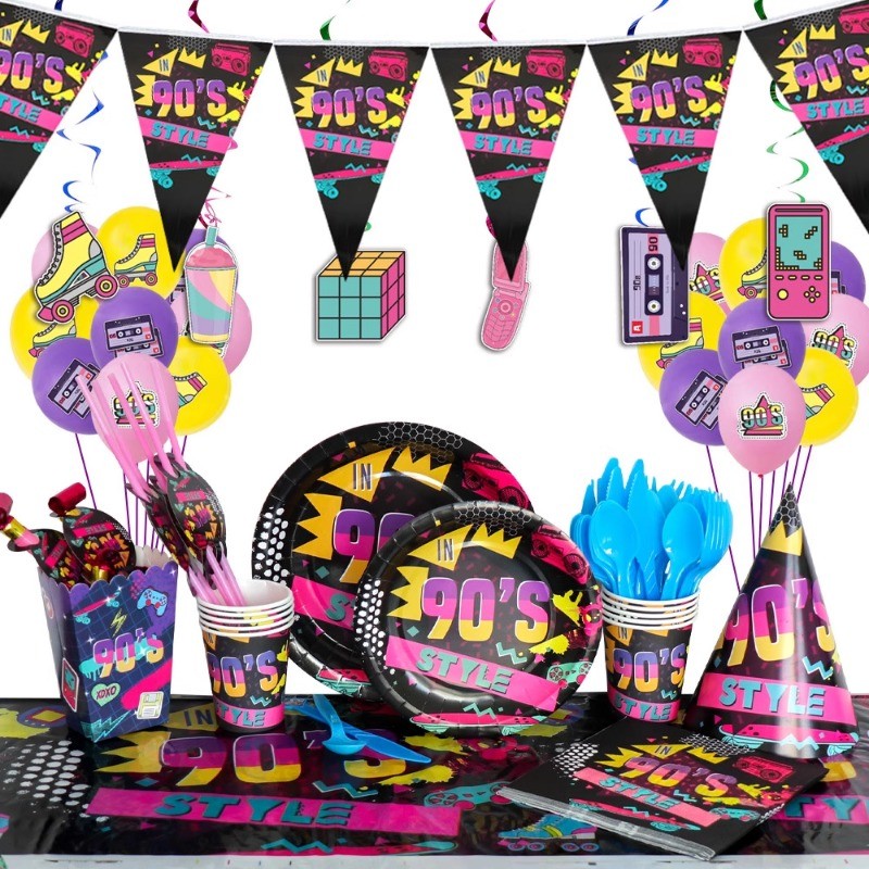 Retro Throwback Birthday Party Supplies Set - Plates, Cups, Balloons ...