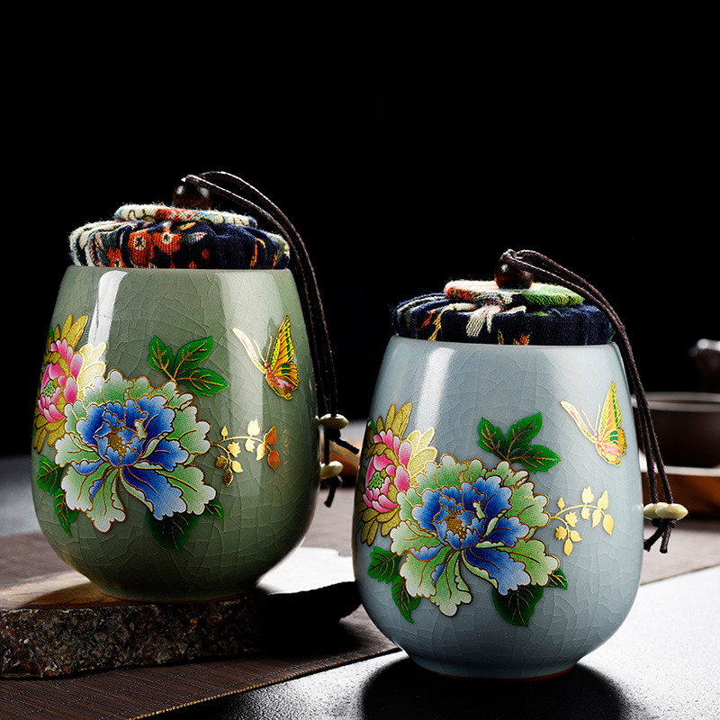 Tea Canister Ceramic Small Jar Tea Empty Canister Ru Kiln Pu'er Sealed ...