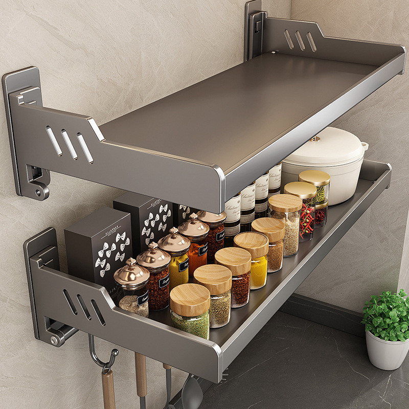 Gun Gray Kitchen Shelf Perforation-Free Wall-Mounted Condiment Rack ...