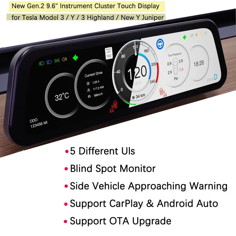 New Gen 2 9.6inches Instrument Display for Tesla Model Y 3 Blind Spot ...