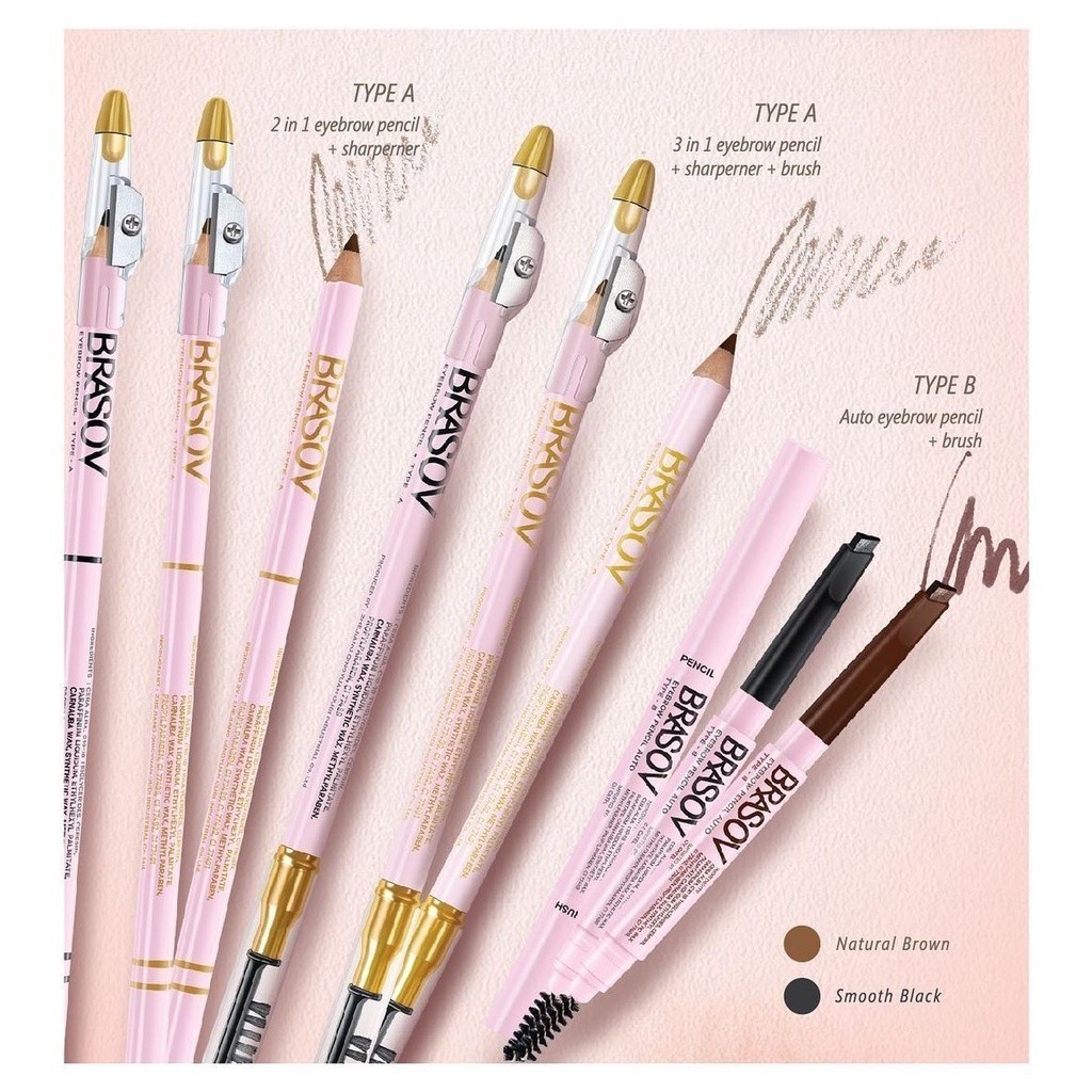 BRASOV Eyebrow Pencil 3in1 / Eyebrow Pencil 2in1 - Type A / Merah Jingga Official - Gambar 4