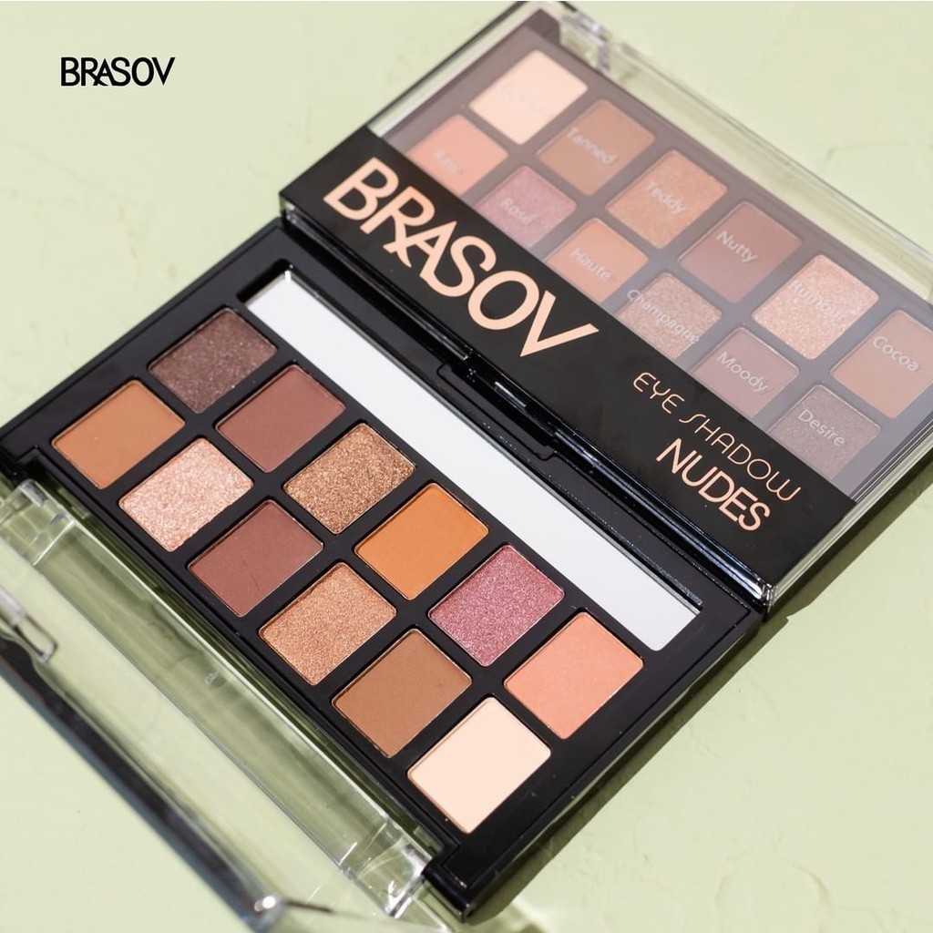 BRASOV Eyeshadow Palette 12 Colors - 01 Perona Mata - 02 Nude - Eye Shadow / Merah Jingga Official - Gambar 4