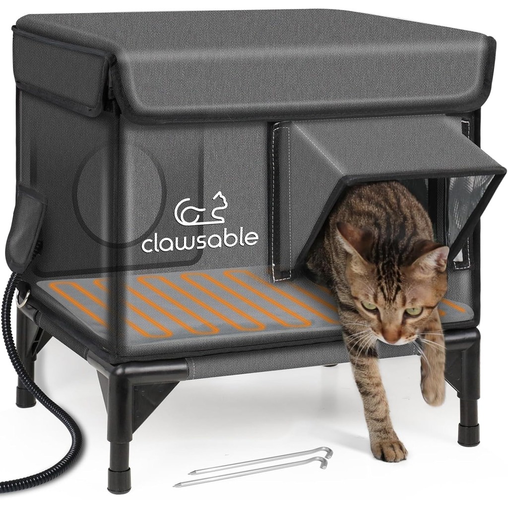Heated Cat House for Outside, Weatherproof Cat House for Outdoor Cats ...