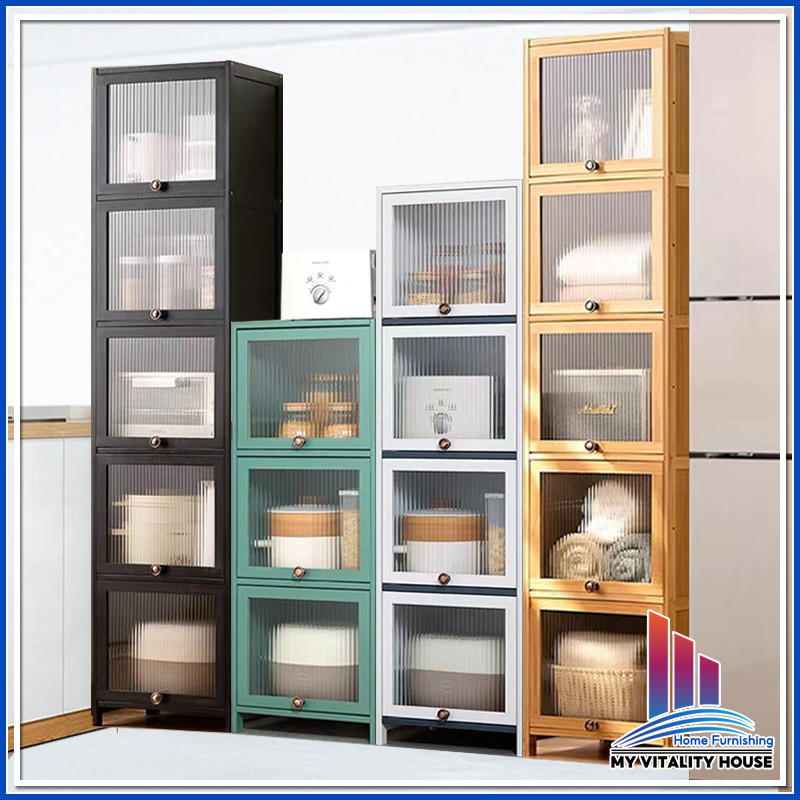Kitchen Cabinet Slim Storage Cabinet with Transparent Flip Door Home ...