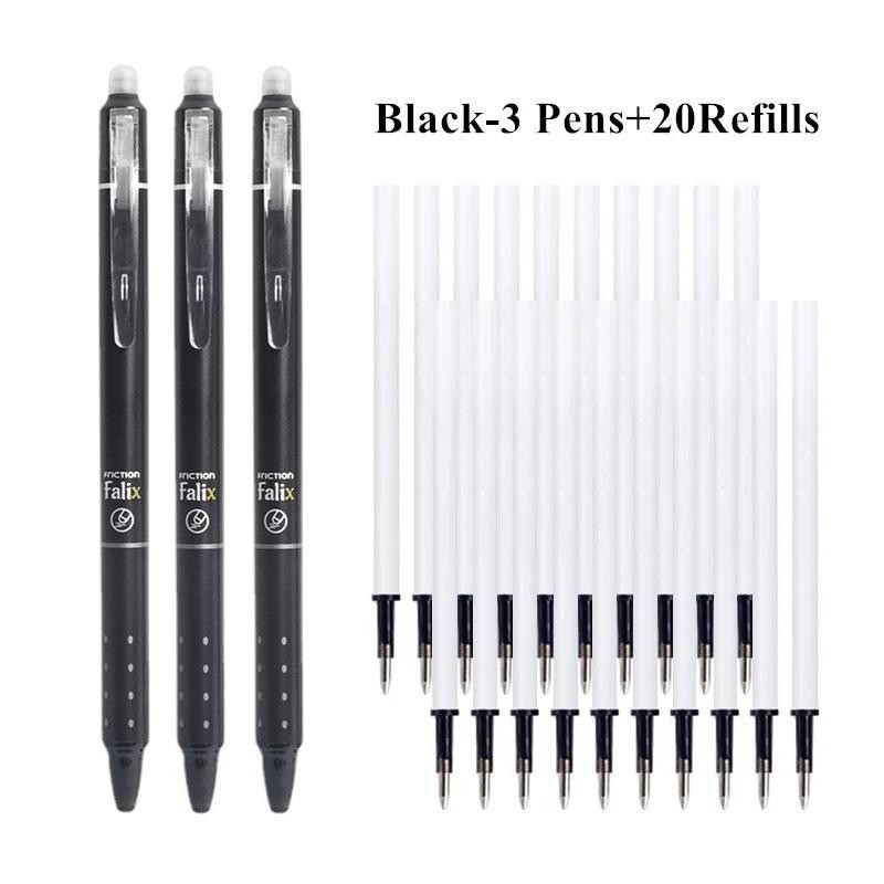 3 Pens+20 Refills Set Press Type Erasable Pen Set 0.5mm Blue Black ...