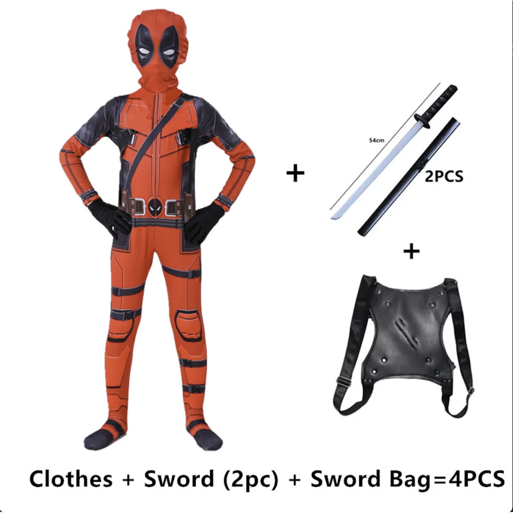 Jom Party Kids Deadpool Bodysuit Superhero Cosplay Jumpsuit Suit