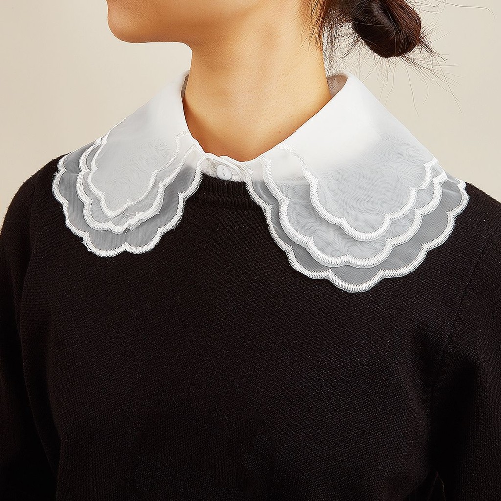 New Thin Fake Collar Western Style Lace Detachable Three-Layer Organza ...