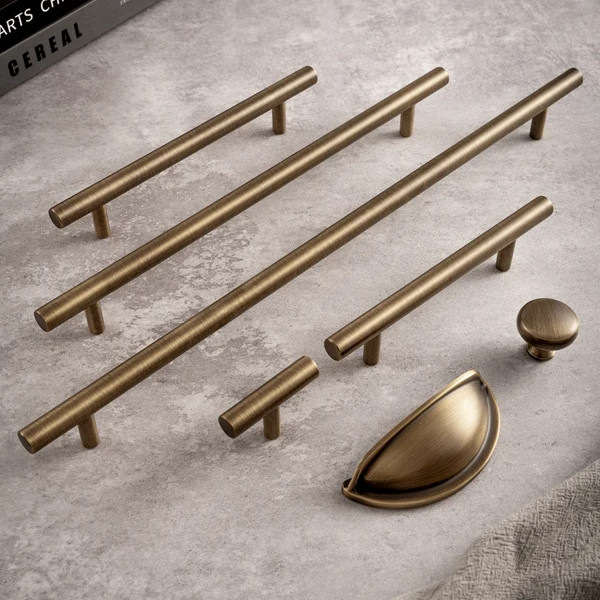 Antique Brass Solid T Bar Cabinet Handle Minimalist Long Handle Bronze ...
