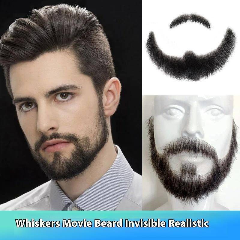 Men's imitation real and fake beards hand woven real hair invisible ...