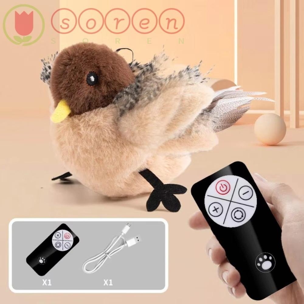 SOREN Interactive Cat Toys Flying Bird Rechargeable Flapping Wings Sparrow toy Remote Control Vivid Chirping Simulation Bird Cat Toy Shopee Singapore