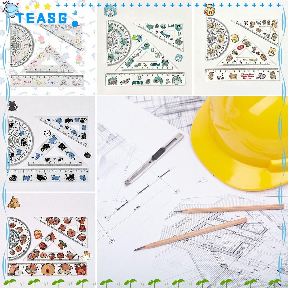 TEASG Ruler Set, Acrylic Shark/Capybara/Black Cat Set Square, Cartoon ...