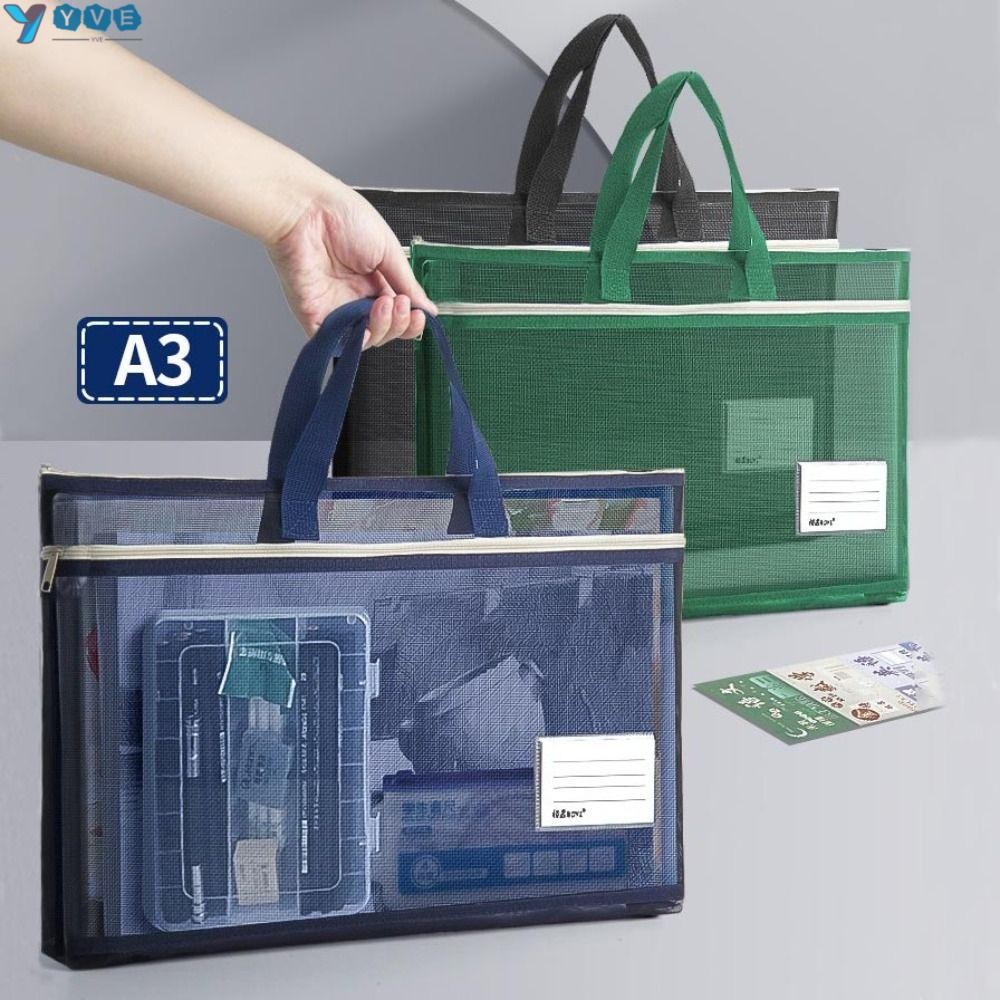YVE Mesh Zipper Pouch Bag, Nylon Mesh A3 Transparent File Bag ...