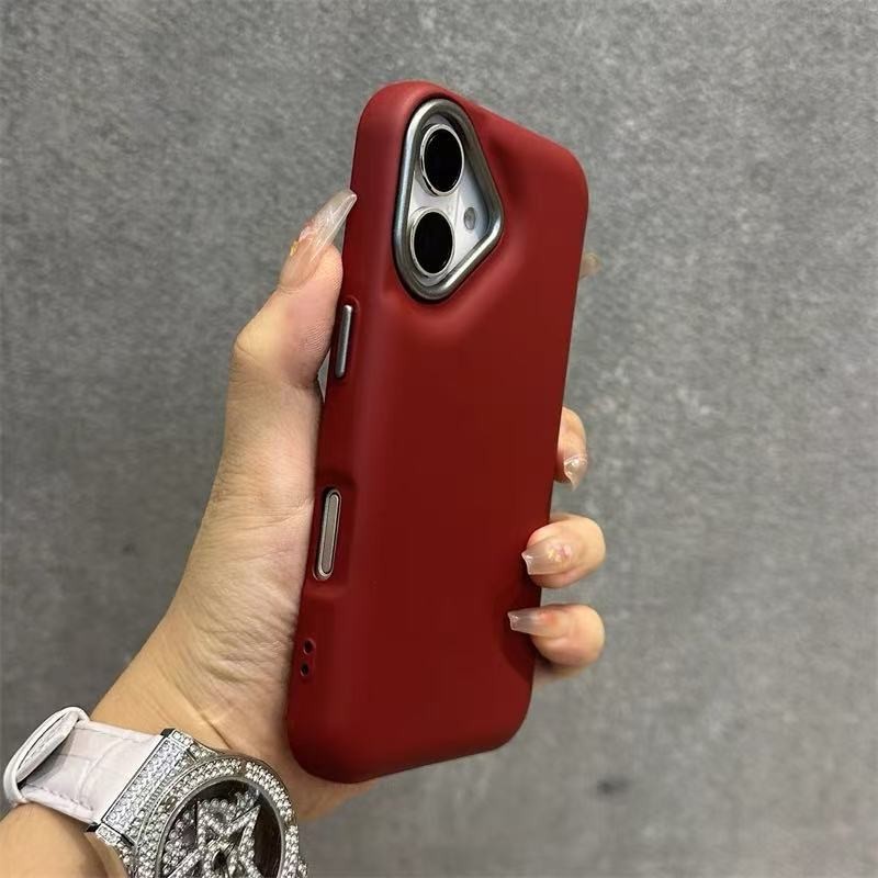 Luxury Solid Color Bulged Leather Shockproof Phone Case for iPhone 16