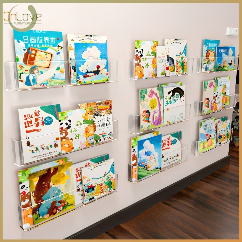 No-Drilling acrylic shelf book shelf kids rack display rack Invisible ...