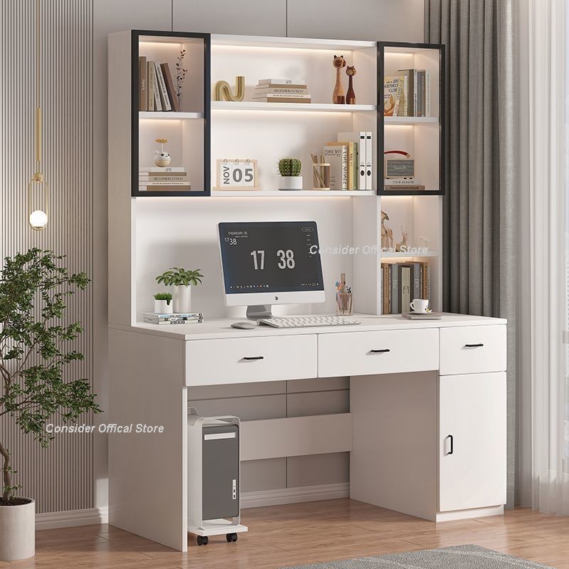 Solid Wood TableThickened Table Bookshelf Computer Desk Study Table ...