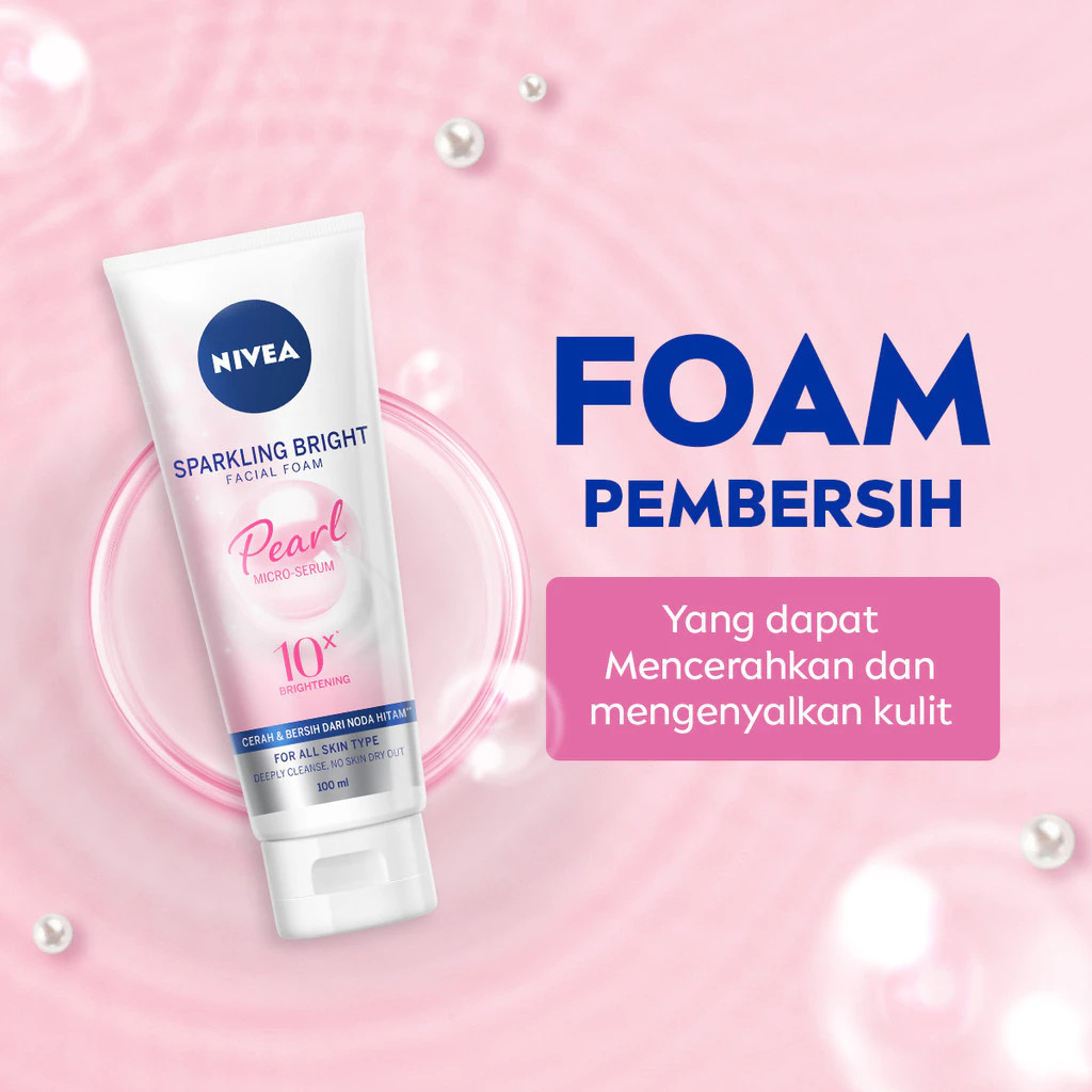 Nivea Sparkling Bright Whitening Facial Foam 50ml - 100ml / Merah Jingga Official - Gambar 2