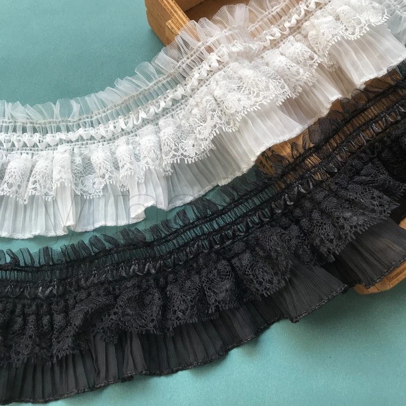 2 Yard White Black Stretch Lace Layer Ribbon Elastic Ruffle Trim For ...