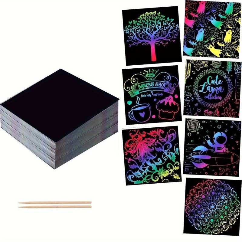 100 Sheets Of Scratch-off Paper Box With Bamboo Pens For Colorful ...
