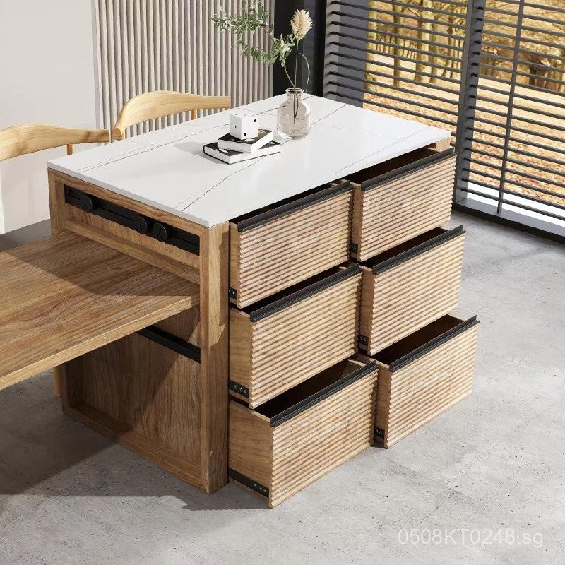 W6Kitchen Island Table Solid Wood Rock Slab Bar Table Sideboard Dining ...