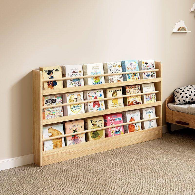 Household solid wood bookshelf Children's picture book floor-to-ceiling ...
