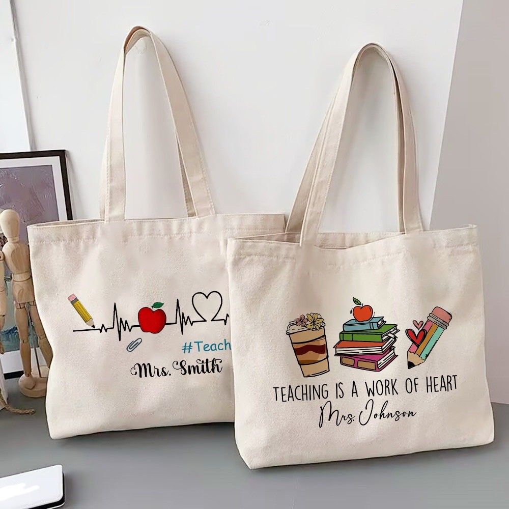 Personalized Tote Bag Custom Name Canvas Shoulder Bags Teacher Life ...