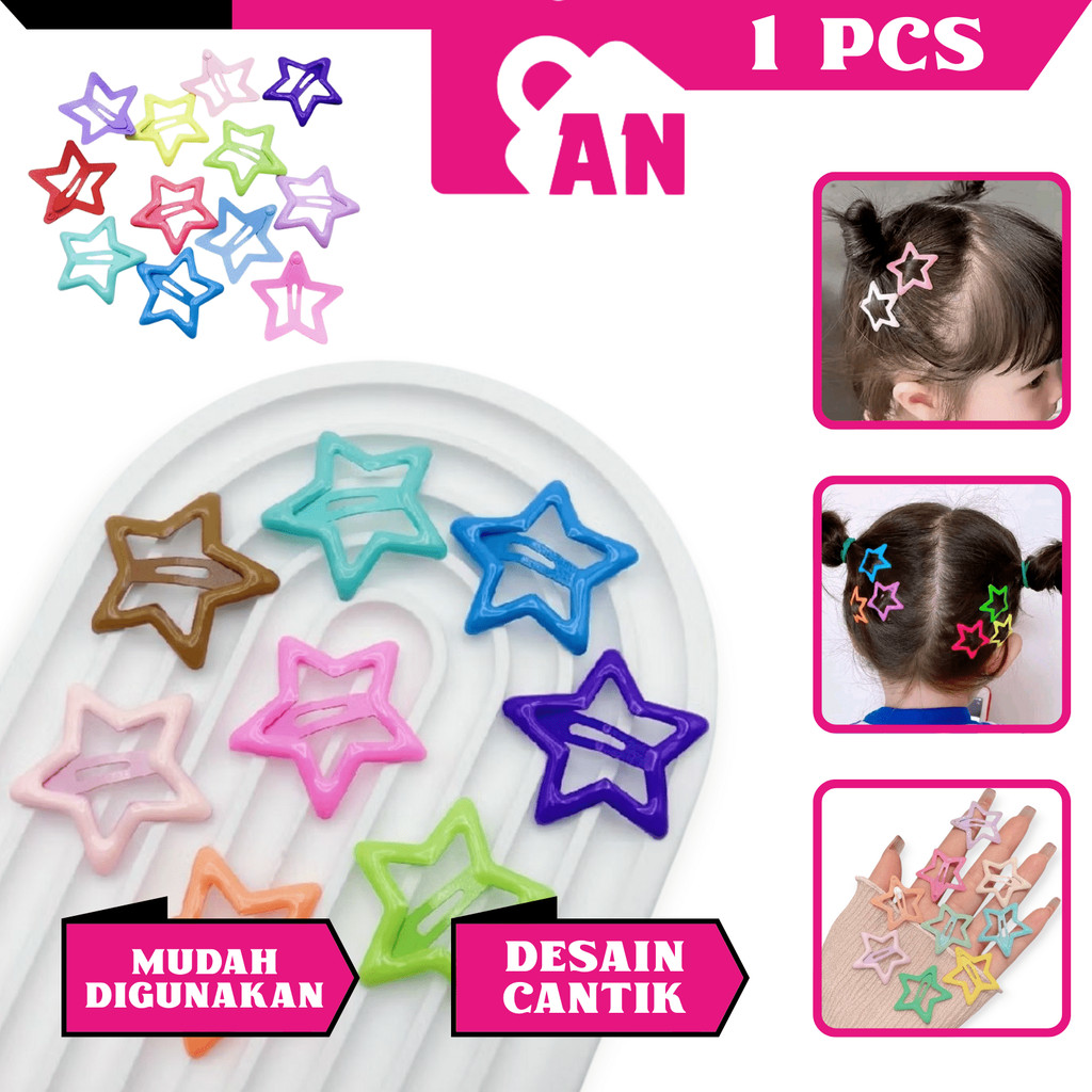 1PCS Jepit Rambut Warna Motif Bintang Aksesoris Hair Jepitan Anak Style Korea Hair Pin Bentuk Star Clips A095