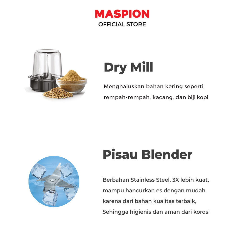 Maspion Pelumat Blender with Dry Miller 1.5 Liter MT-1532 PL - Gambar 3