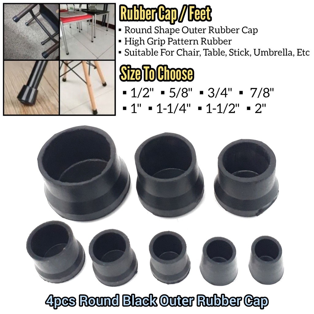 4pcs Round Black Rubber Cap Stopper Bush For Chair, Furniture Cabinet ...