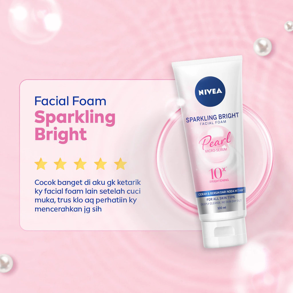 Nivea Sparkling Bright Whitening Facial Foam 50ml - 100ml / Merah Jingga Official - Gambar 4