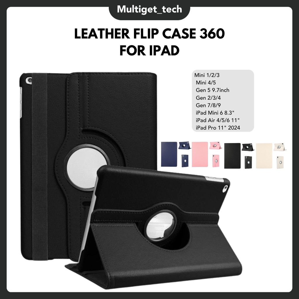 Casing 360 Rotating Leather Stand Built for Ipad Gen 10 10.9" Gen 7/8/9  Gen 2 3 4 / Ipad 5 6 9.7 Inch  Mini 1 2 3 4 5 6 7 / Mini 6 / Air 4/5 Air 6 / Pro 11