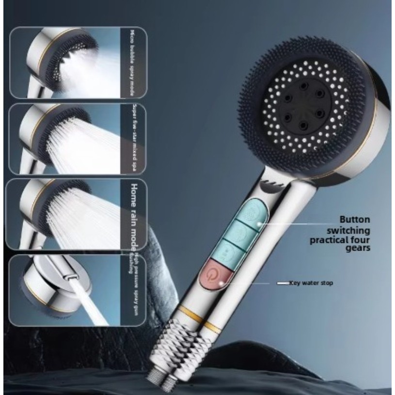 New High Pressure Shower Head 4 Modes Adjustable Showerheads One-Key ...