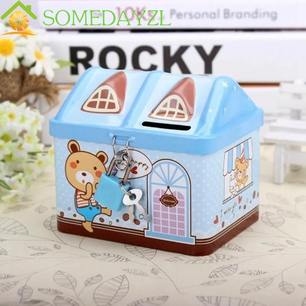 SOMEDAYMX House Shape Piggy Bank, Metal Creative House Coin Box, Money ...