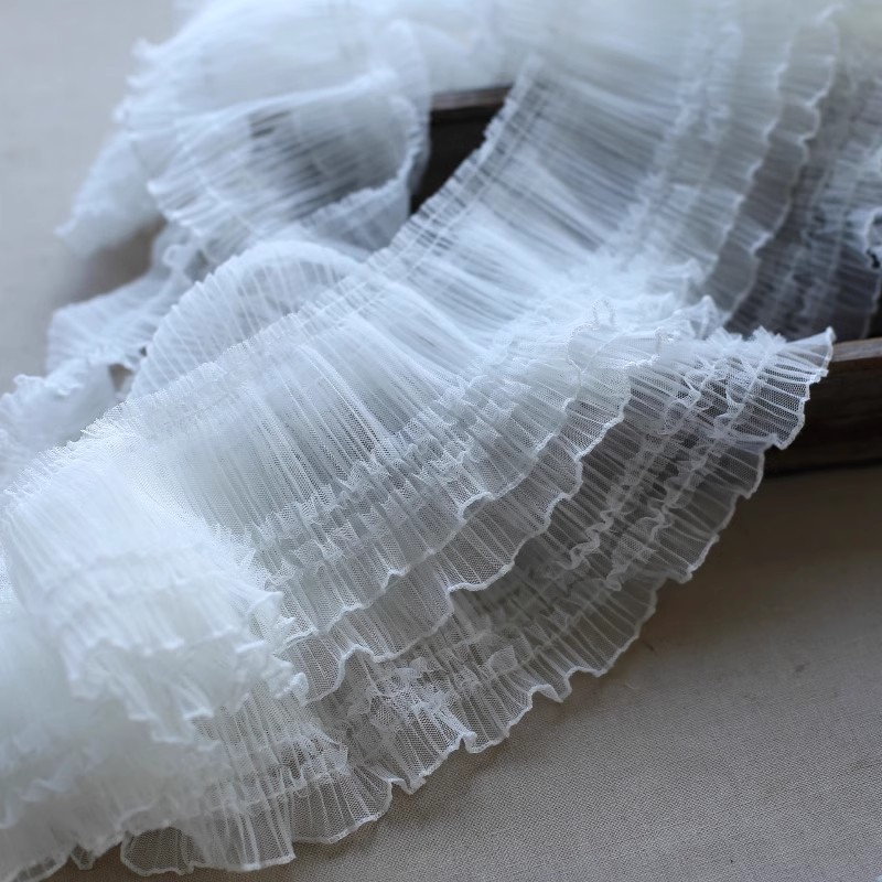 1 Yard Pleated Mesh Lace Edge Trim Ribbon 10cm Wide Trimming Ruffle ...