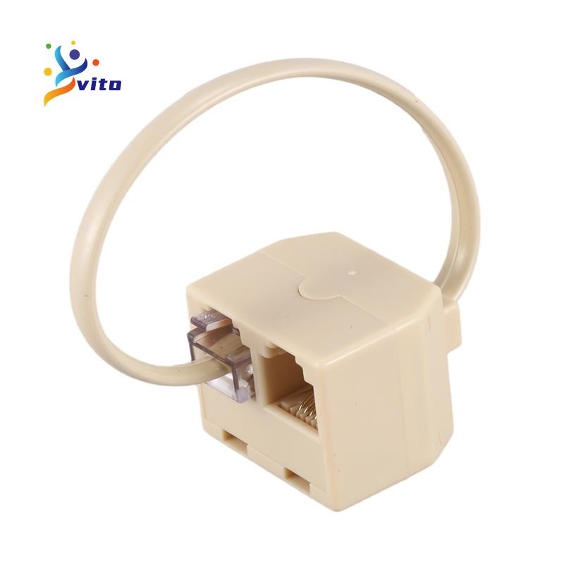 RJ11 6P4C 2 Way Outlet Telephone Jack Line Splitter Adapter Beige ...