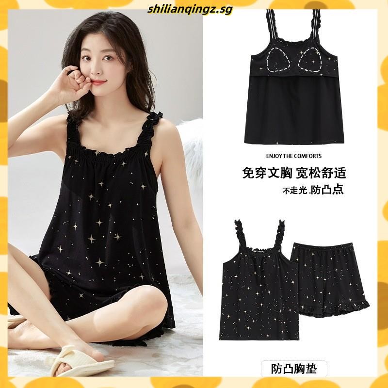Pyjamas Women Cotton Padded Sleepwear Woman Summer Sleeveless Pajamas ...