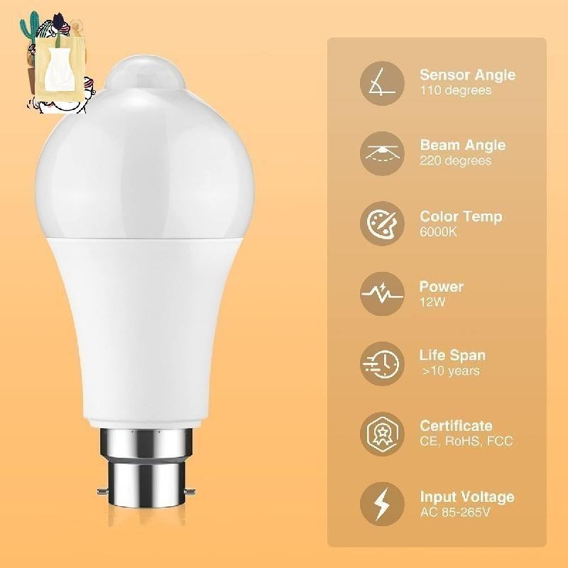 Motion Sensor Light Bulb B22 Smart Light Bulbs PIR Motion LED Bulb Auto ...